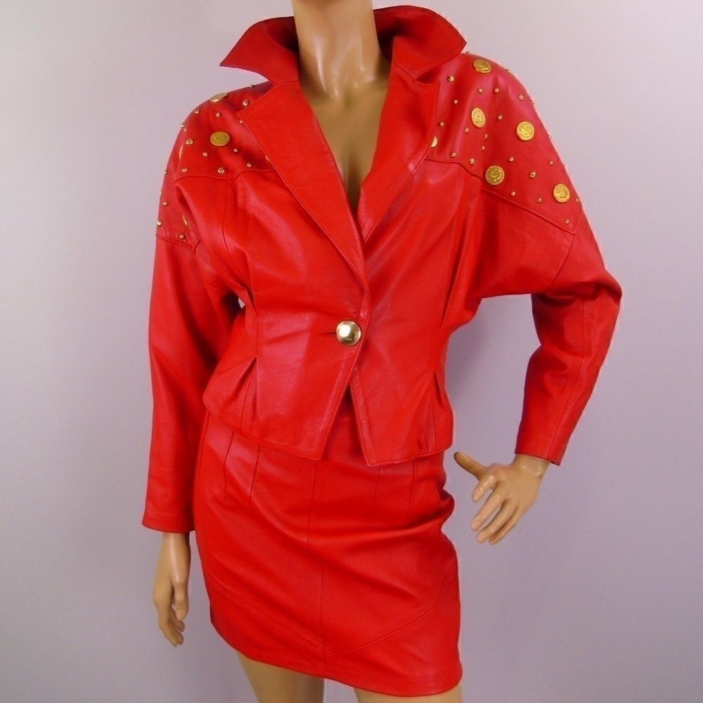 Lillie Rubin Leather Suit 1980s Studded Rockabilly